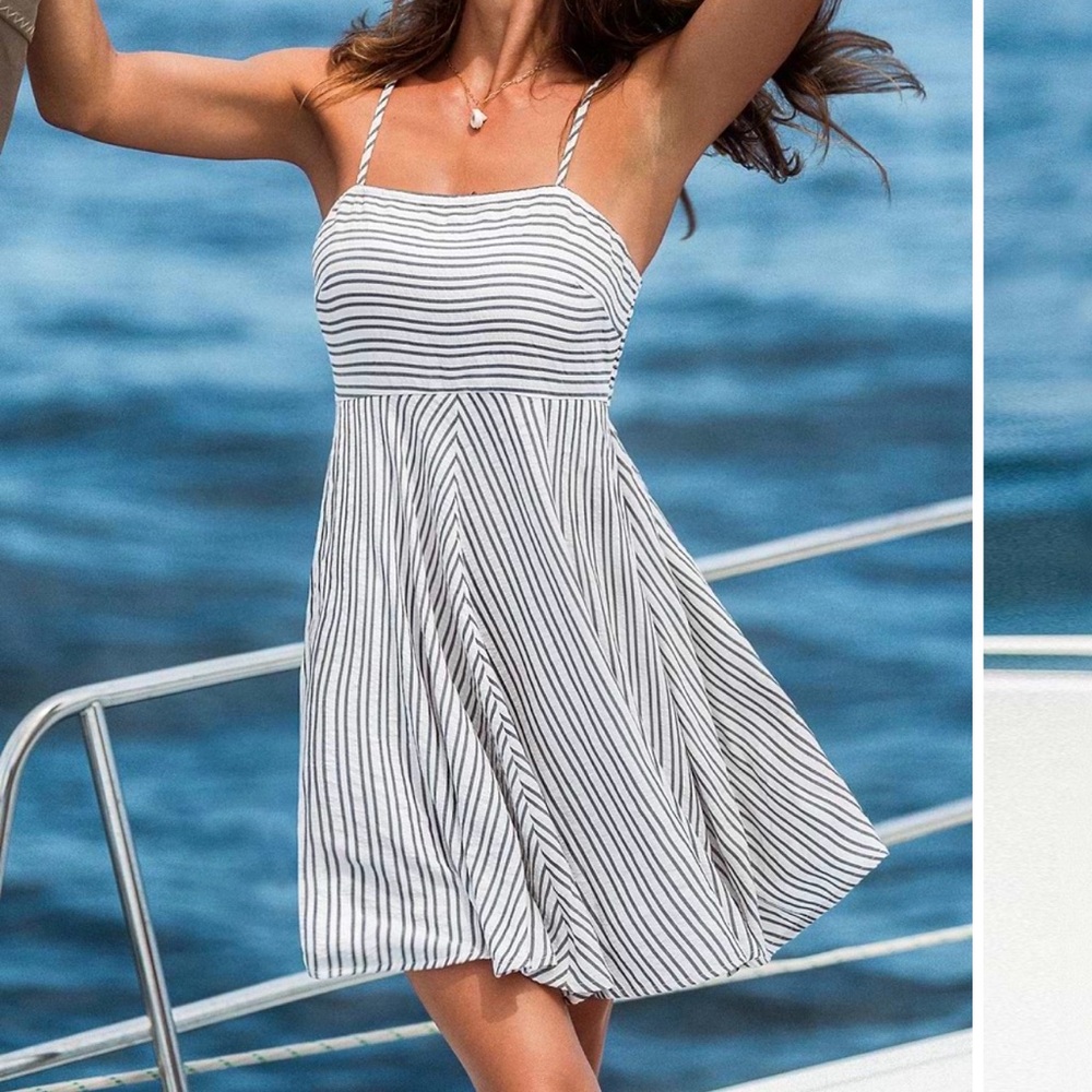 Cupshe Salt and Sand Black and White Striped Mini Dress